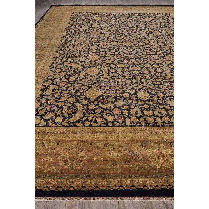 EXQUISITE RUGS ONE-OF-A-KIND Rare And Intricate Agra Hand Knotted Black Rug - 15'4"x20'4"