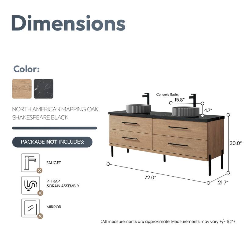 Trento Bath Vanity, Sintered Stone Top with Concrete Sink without Mirror