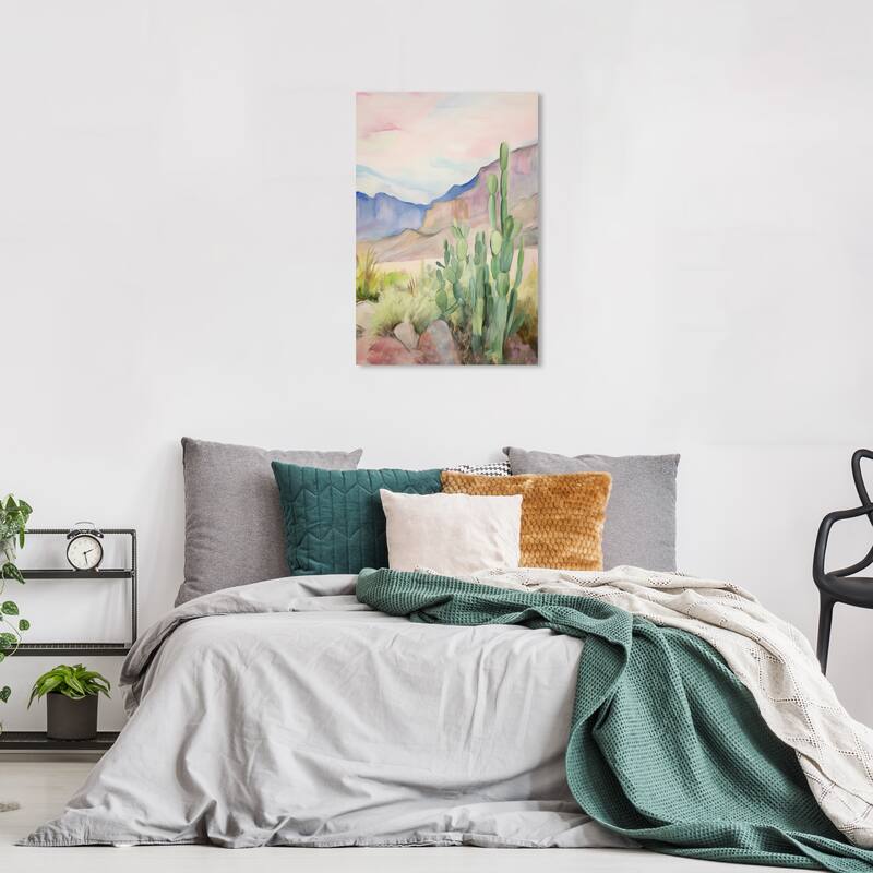 Wynwood Studio Canvas Nature and Landscape Landscape with Cactus Green and Rustic Wall Art Canvas Print - 24 x 16