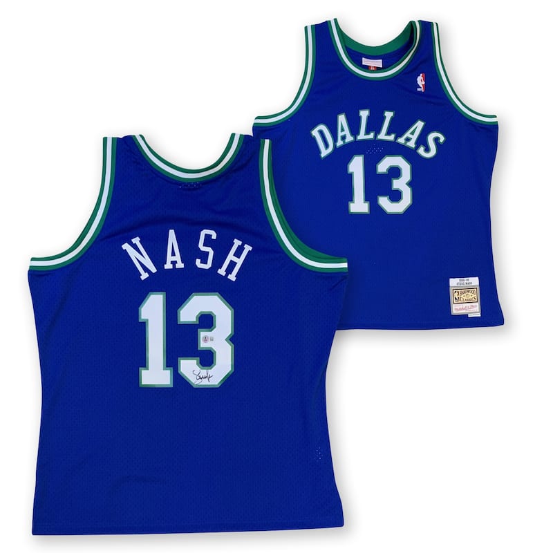 Steve Nash Autographed Dallas Mavericks Mitchell & Ness Swingman Signed Basketball Jersey Beckett COA - 8'6" x 11'6"