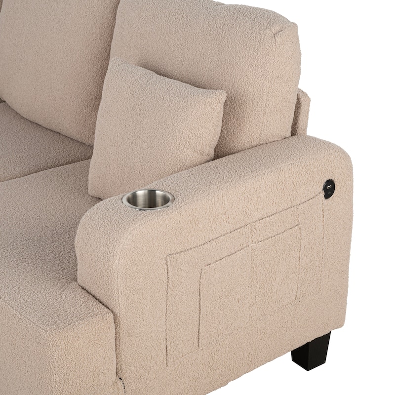 Furniture of America Xenia Modern 2-Piece Boucle Sofa Set with Cup Holders and USB Ports