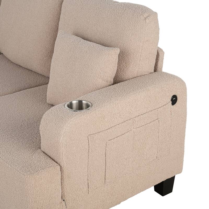 Furniture of America Xenia Modern Boucle Sofa with Cup Holders and USB Ports