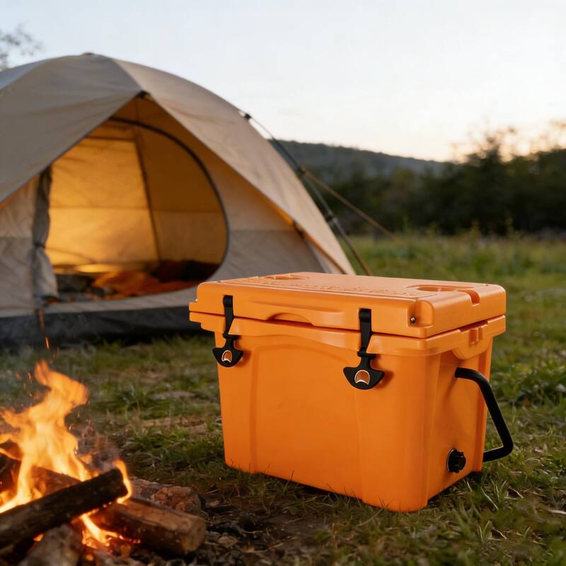 25QT Portable Cooler, Insulated Hard Cooler with Bottle Opener, Cup Holder, Forming Ruler, Travel, Beach, Camping, Fishing - Orange
