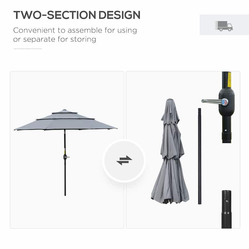 Outsunny 9FT 3 Tiers Patio Umbrella Outdoor Market Umbrella with Crank, Push Button Tilt for Deck, Backyard and Lawn
