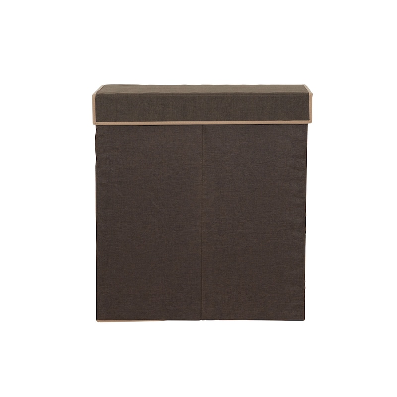 Household Essentials Double Hamper Laundry Sorter with Magnetic Lid, Brown Coffee Linen - 14.0"L x 24.0"W x 26.0"H