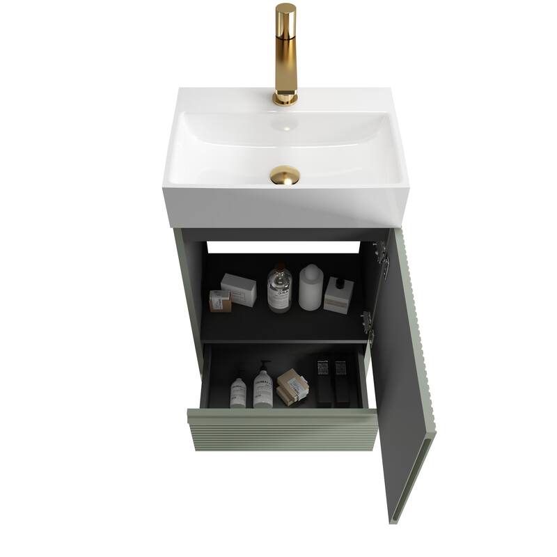 20" Striped Bathroom Vanity with White Ceramic Sink, Freestanding Bathroom Cabinet for Modern Bathroom