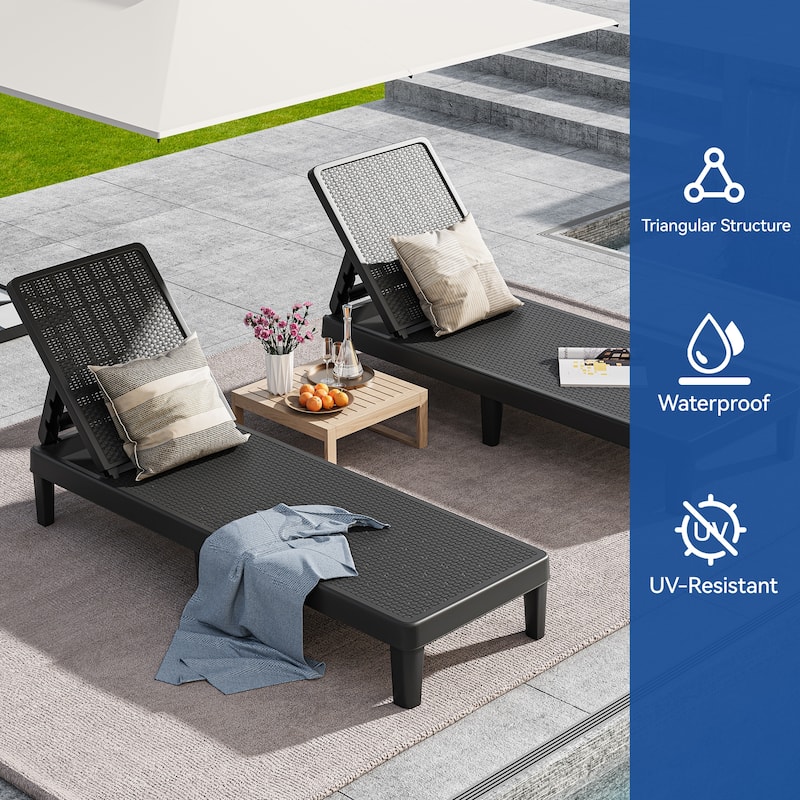 Outdoor Chaise Lounge Chairs (Set of 2) with Adjustable Backrest