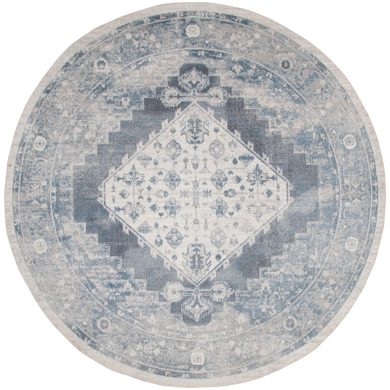 Nourison Abby Machine Washable Indoor only Persian Distressed Area Rug - 7'10" x Round - Blue/Ivory - Round