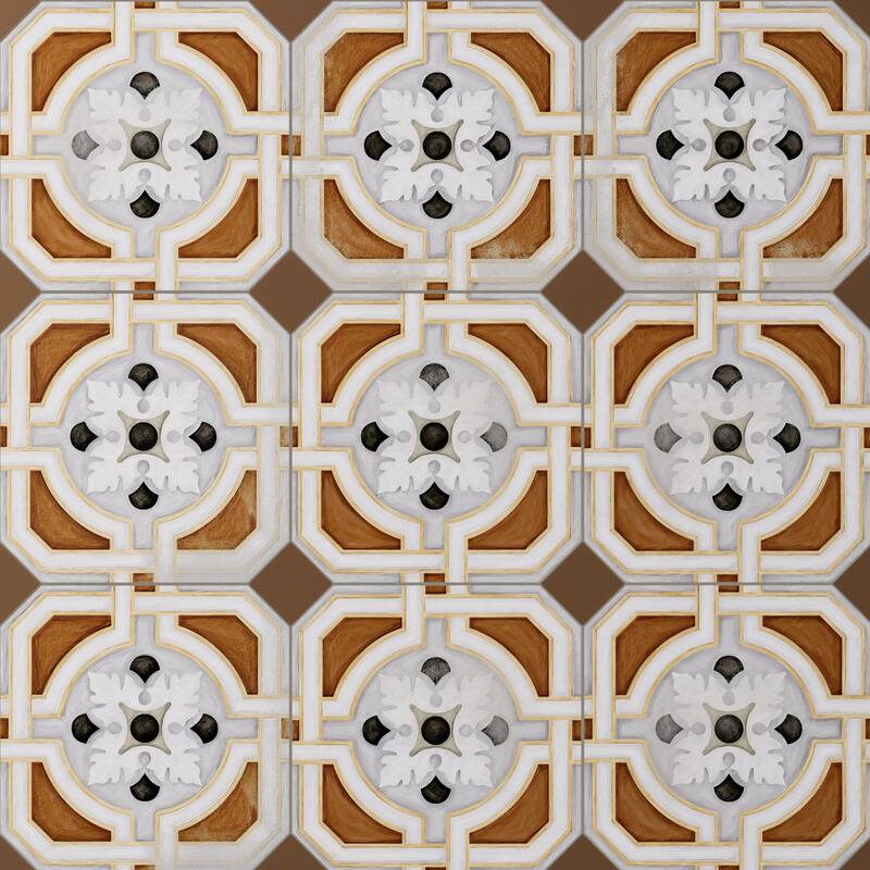 Merola Tile Vaudeville Octagon Deco Zimer 7-7/8" x 7-7/8" Porcelain Floor and Wall Tile