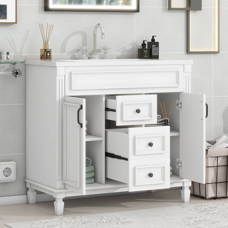 36'' Bathroom Vanity with Top Sink,2 Soft Closing Doors and 2 Drawers
