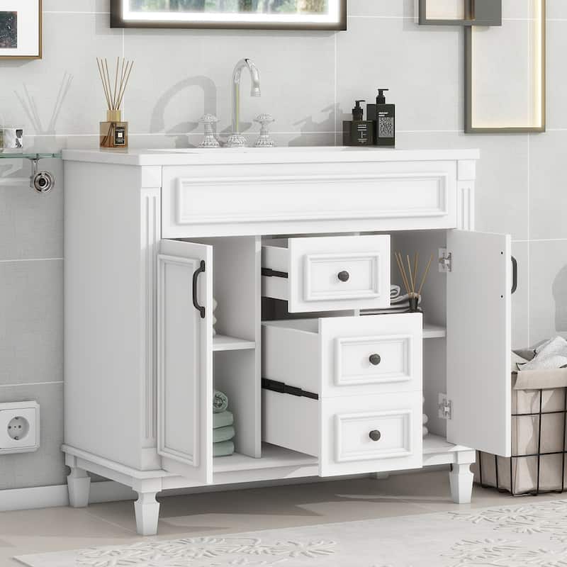 Roomfitters 36" Vanity with Sink, Modern Cabinet with 2 Drawers and Soft Closing Doors, Freestanding Bathroom Design