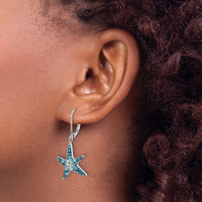 Curata 925 Sterling Silver Blue Crystal Nautical Starfish, Whales Tail or Seahorse Leverback Earrings