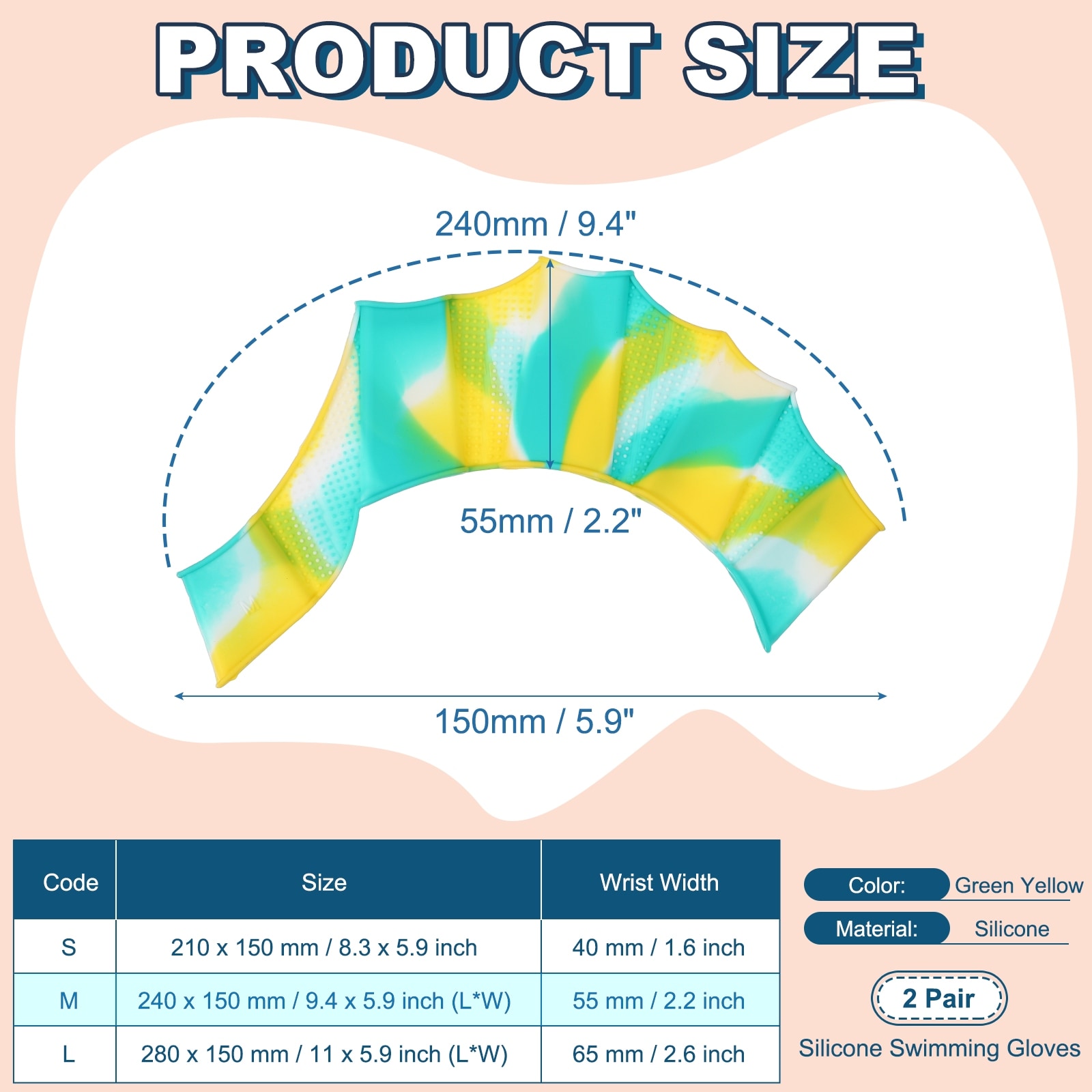 Silicone Swimming Gloves, Webbed Gloves for Swimming Half-Finger Frog Type Water Resistance Gear Swim Fins