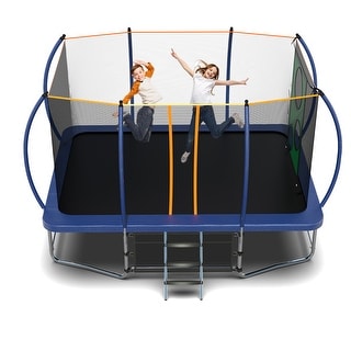 Rectangular Trampoline Gauge Galvanized Rust Resistance Steel Construction With Basketball Hoop System Advanced Ladder - Blue