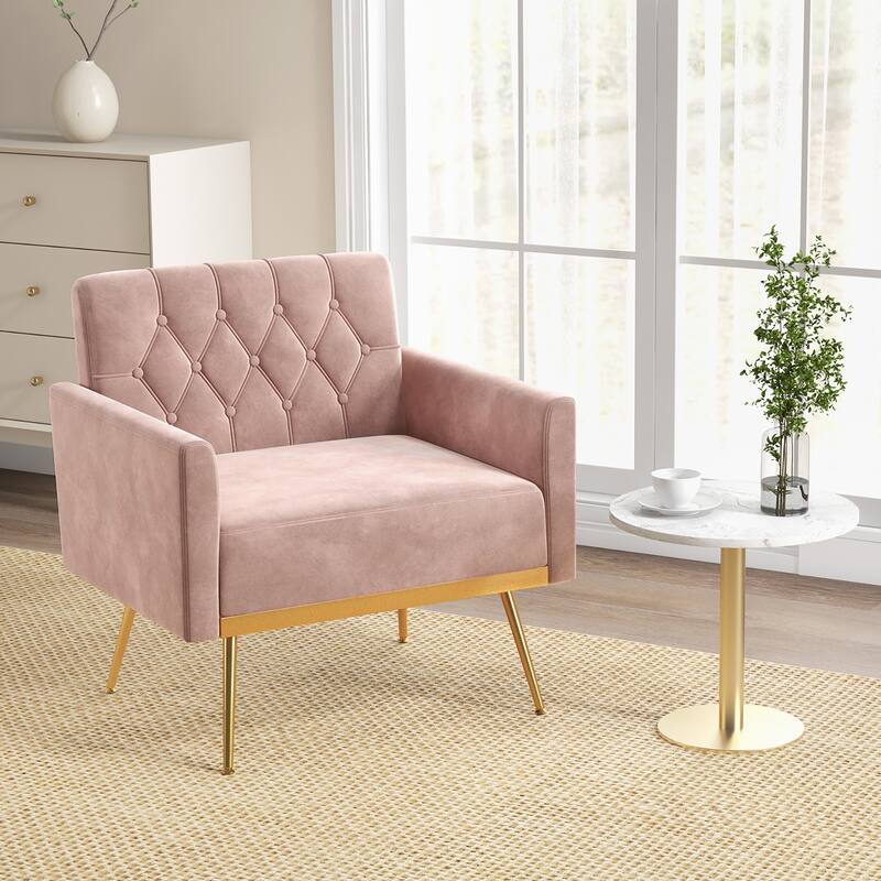 Gymax 2PCS Modern Velvet Accent Chair w/ Button Tufted Back Golden