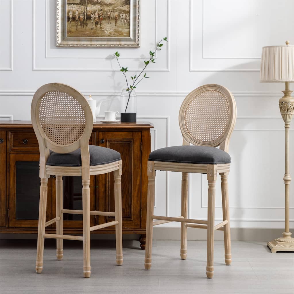 Wooden Barstools Rattan Back Set of 2