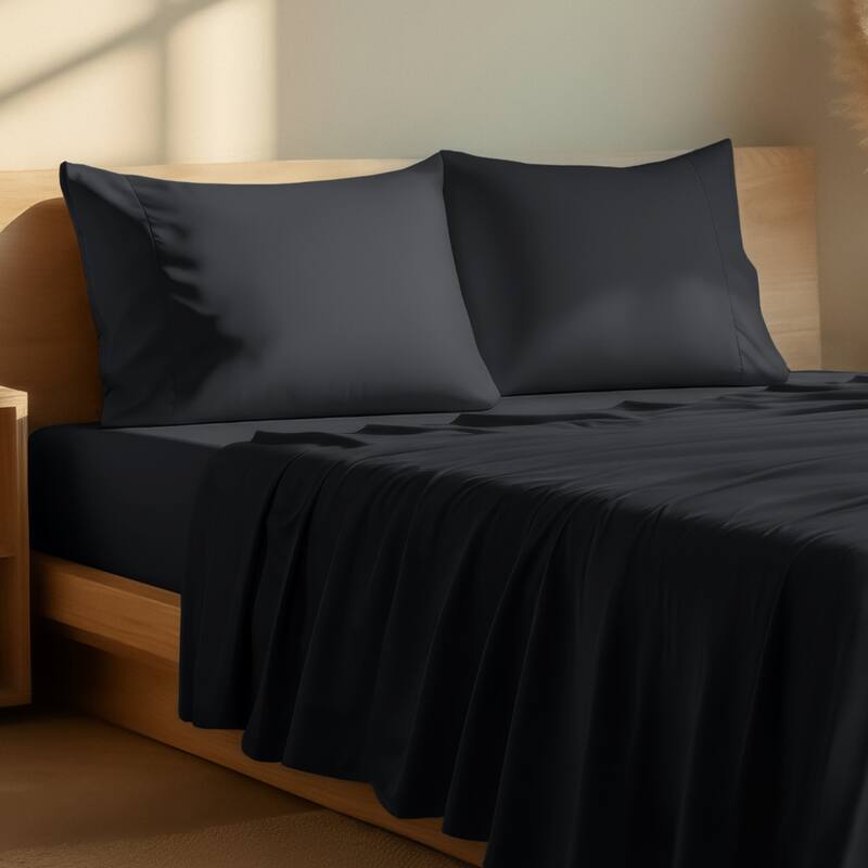 Bare Home Microfiber Sheet Set with Envelope Pillowcases - Queen - Black