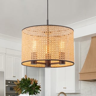 Vintage Natural Handmade Rattan Drum Pendant