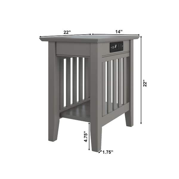 dimension image slide 2 of 4, AFI Mission Chair Side Table with Charging Station