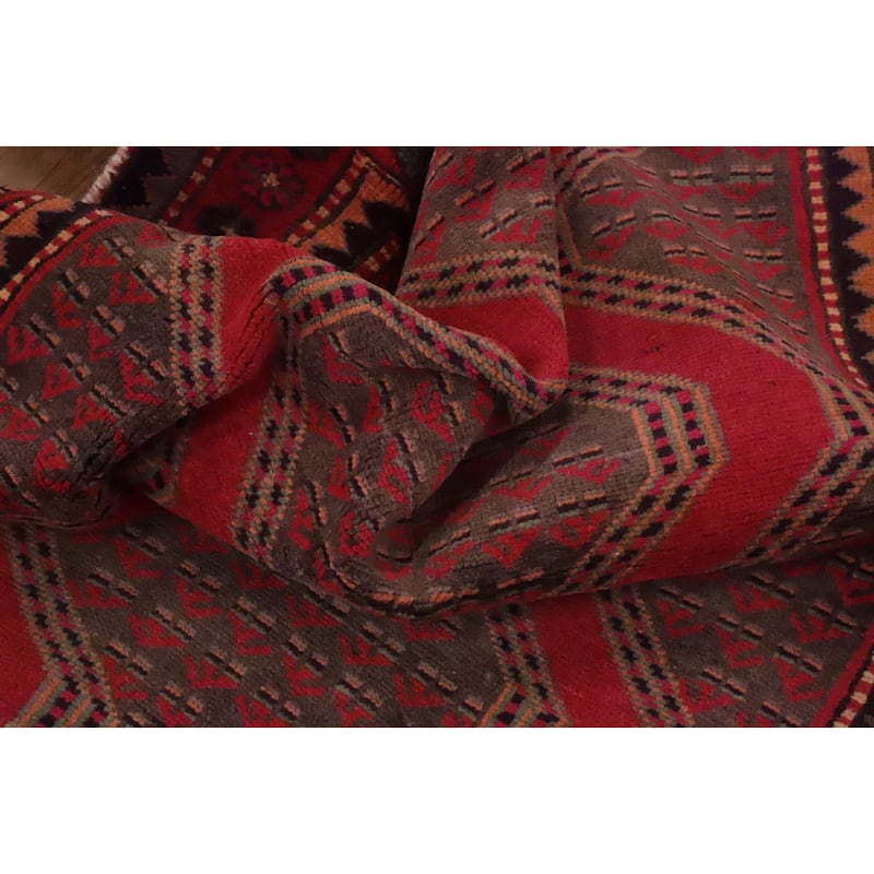 Hand Knotted Oriental 100% Wool Carpet Traditional Geometric Red Hamedan Runner Rug - 10' 5'' X 3' 6''