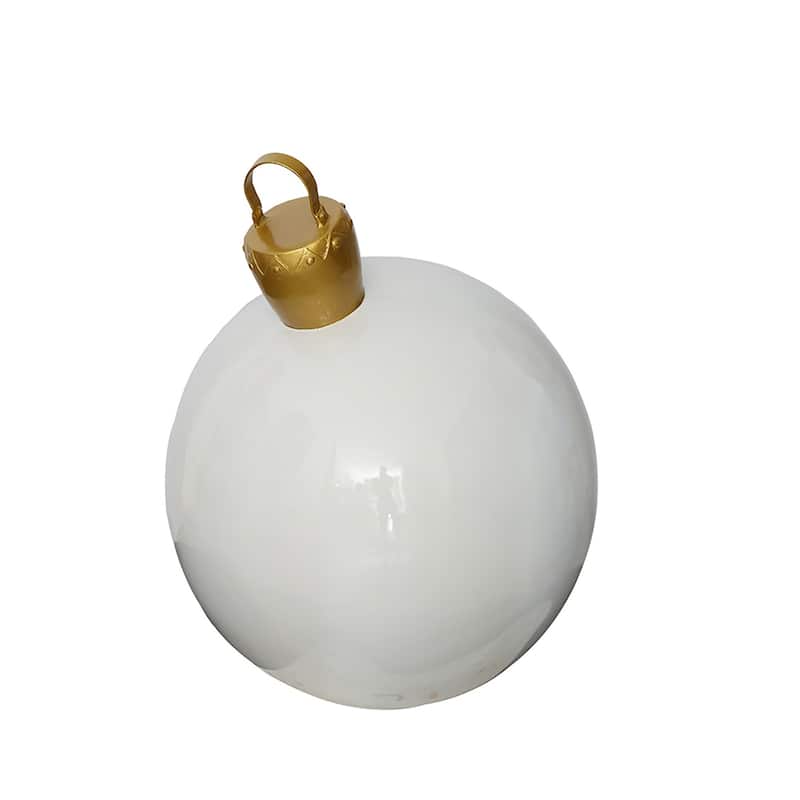 Merry Christmas Commercial Ball Ornament Outdoor Decoration - 26" - White and Gold