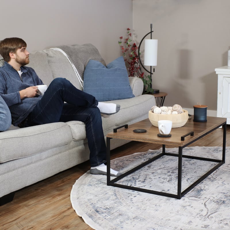 Industrial Coffee Table with Removable Serving Tray - 16 in H