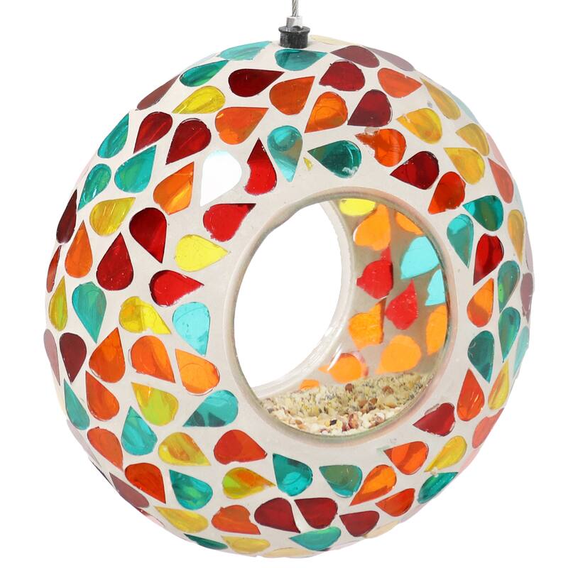 Outdoor Hanging Bird Feeder Blue Mosaic Fly-Through Design - 6"
