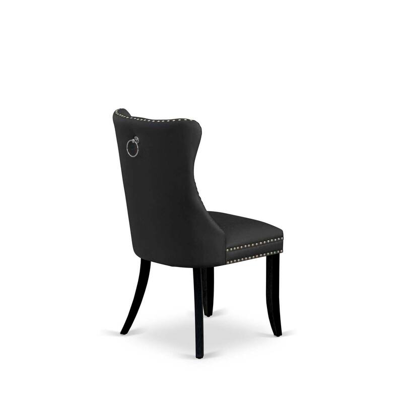 Parsons Dining Chairs Set of 2 - Dark Gray Faux Leather Upholstered Chairs with Nailhead Trim