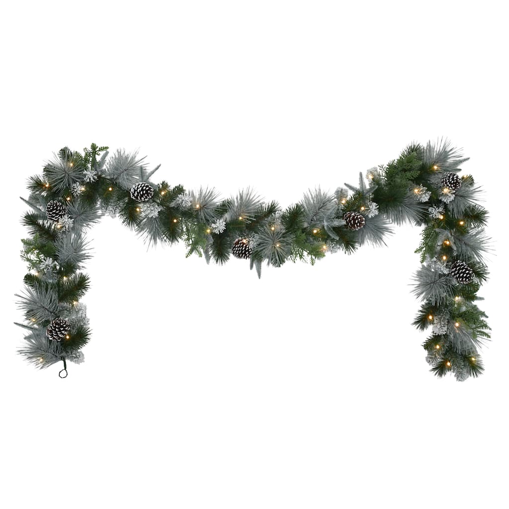 Puleo International 9' x 10" Pre-Lit Battery-Operated Flocked Garland