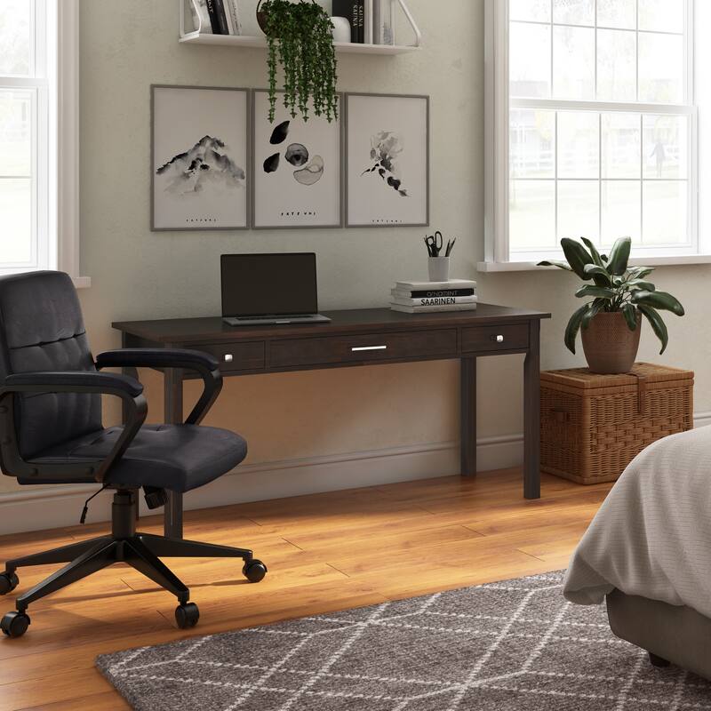 WYNDENHALL Franklin SOLID WOOD Contemporary Writing Office Desk - Tobacco Brown