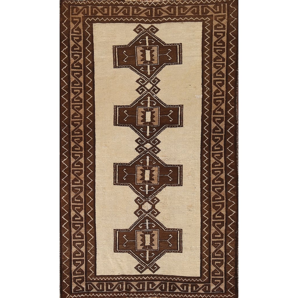 Geometric Gabbeh Persian Vintage Area Rug Handmade Wool Carpet - 3'5"x 6'3"
