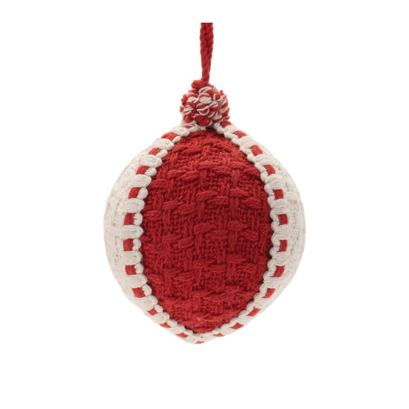 Woven Christmas Ball Ornaments - 5" - Red and White - 4ct