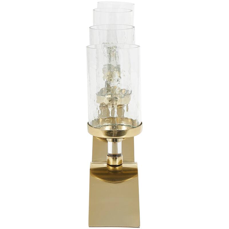 Gold Stainless Steel Metal 4 Candle Hurricane Lamp with Wavy Base
