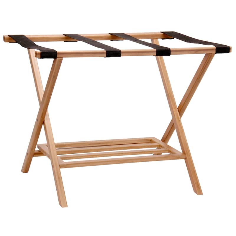 Household Essentials Fully Assembled Folding Luggage Rack with Lower Storage Shelf - Brown