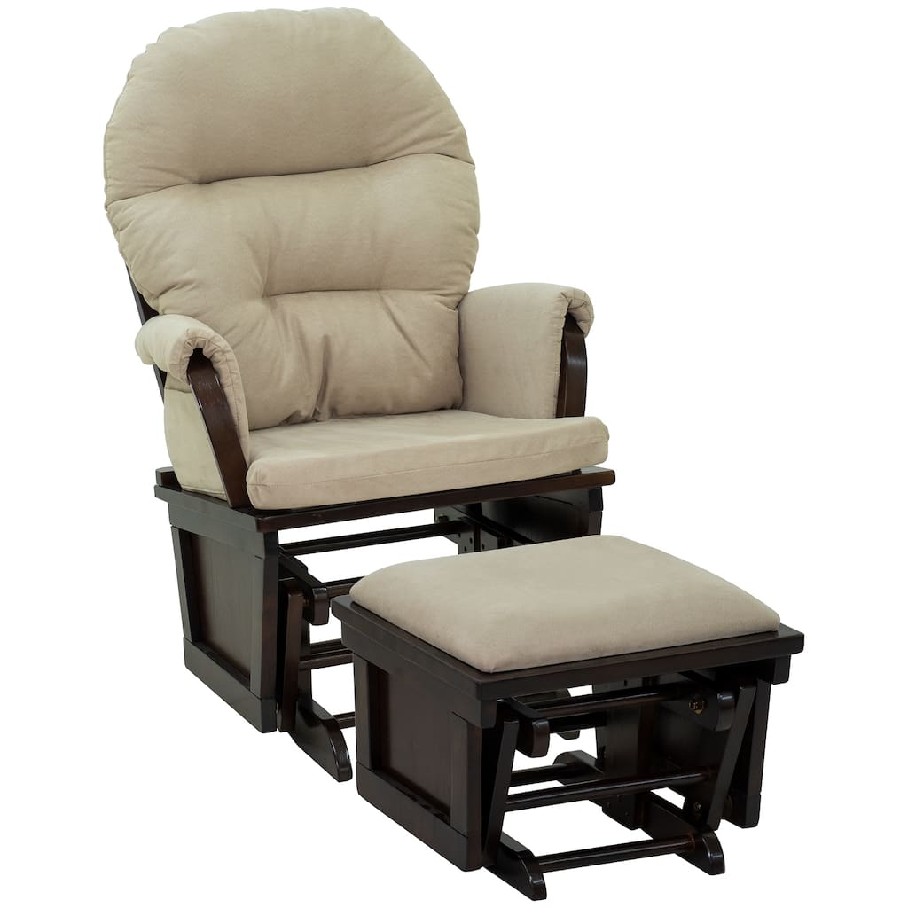 Nursery Glider Rocking Chair with Ottoman, Thick Padded Cushion Seating and Wood Base