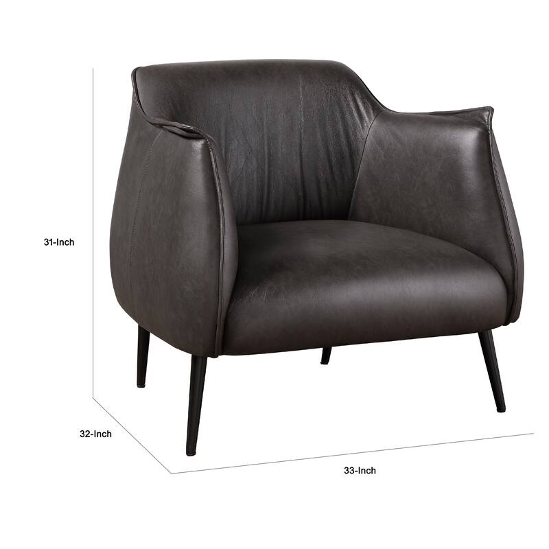 Leoni Accent Club Chair, Dark Brown Faux Leather, Flared Solid Wood