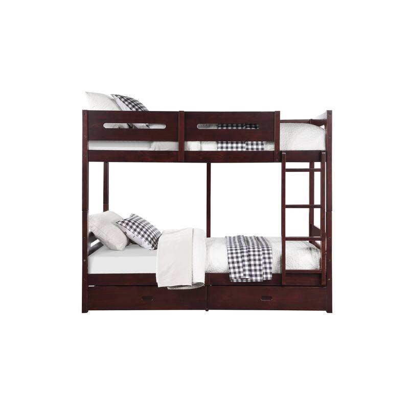 Espresso Twin over Twin Solid Wood Bunk Bed with Optional Drawers