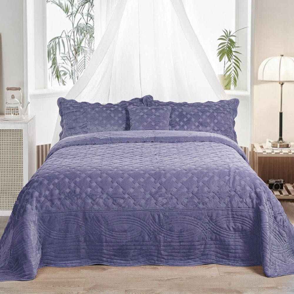 FauxFur Quilted Tatami 4-piece Bedspread Set