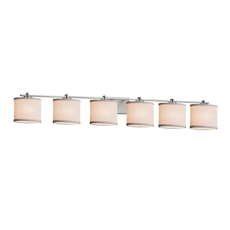 Justice Design Textile Era 6-Light Brushed Nickel Bath, White Oval Shade - Brushed Nickel