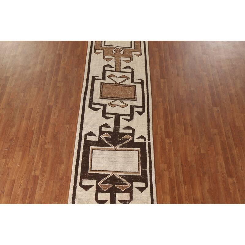 Vegetable Dye Anatolian Turkish Runner Rug Handmade Wool Carpet - 3'1"x 12'2"