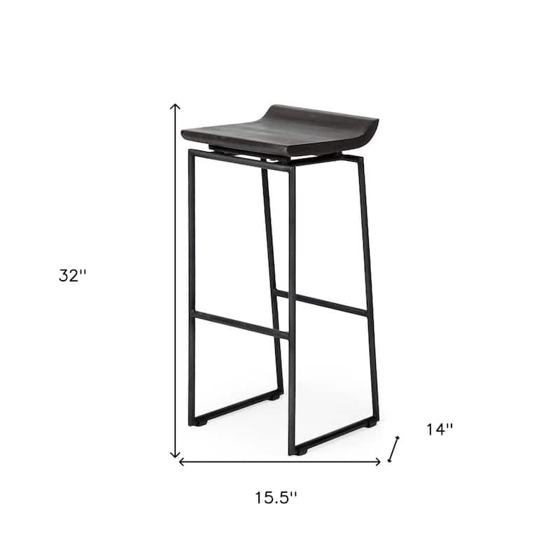 HomeRoots 30" Black Solid Wood and Metal Backless Bar Height Bar Chair