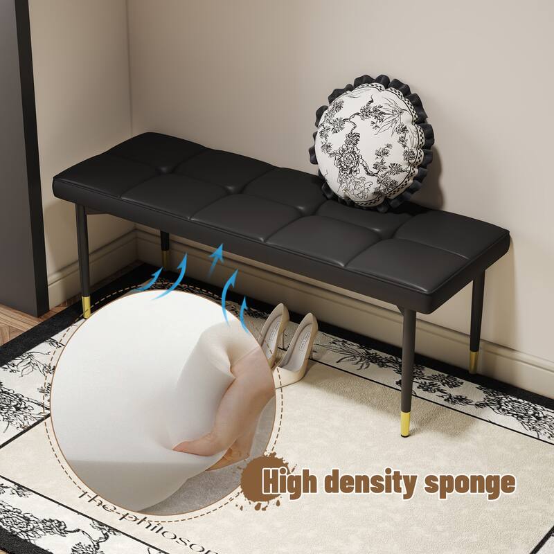 Roomfitters 47"/59" PU Shoe Bench with Gold Metal Legs, Entryway Seat for Bedroom, Living Room and Hallway, Black