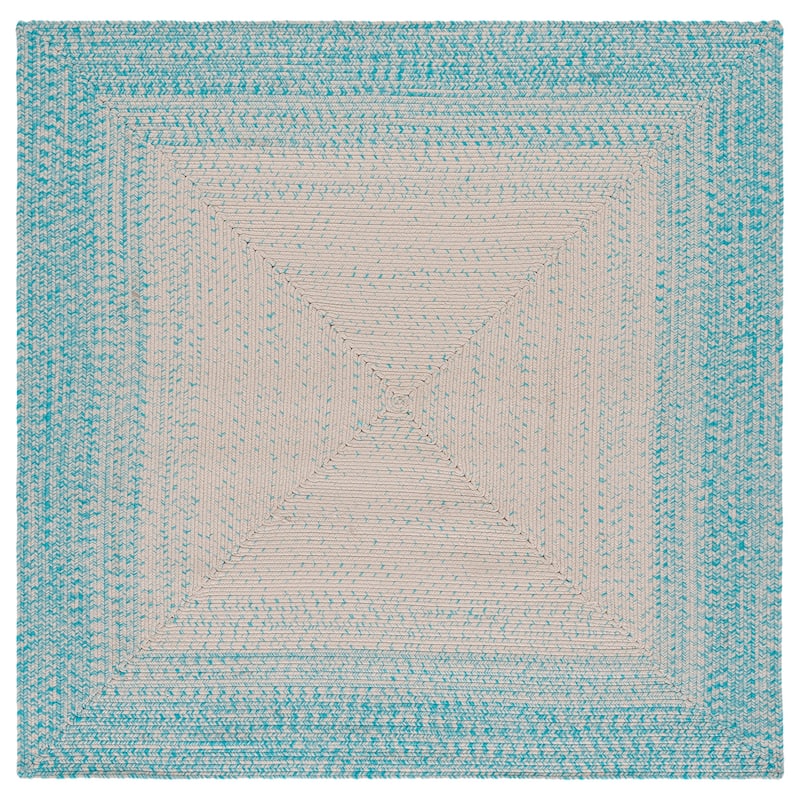SAFAVIEH Handmade Braided Eiry Washable Indoor/Outdoor Rug - Weather Resistant & Easy Cleaning - 5' Square - Ivory/Aqua