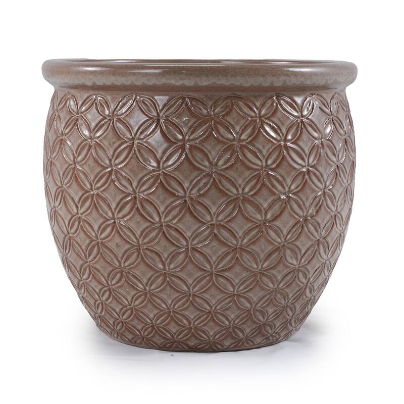 3-Piece Designer Ceramic Planter Set Weatherproof Striped Collection with Drainage