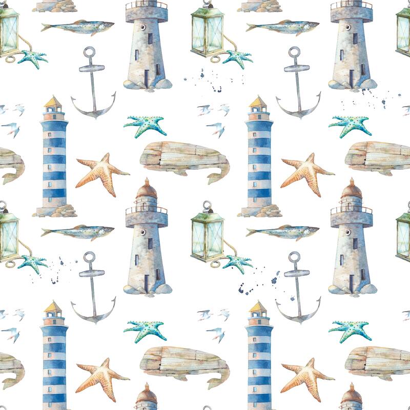 Ocean Light House Removable Wallpaper - 24'' inch x 10'ft - 24'' inch x 10'ft - Light Blue