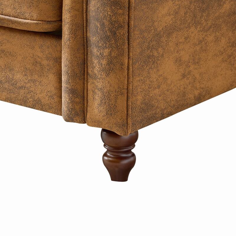 83"Chesterfield ‌Faux Leather Sofa,High-tech Fabric Roll Armrest Sofa,Upholstered Mid Century Modern Couch,3 Seater Couch