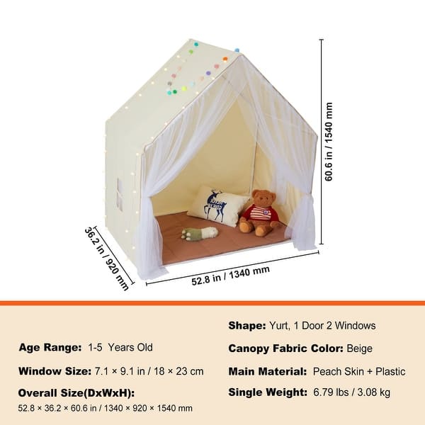 Yurt Style Kids Tent with Floor Mat and Light for Toddlers - 52 x 36.2 x 60.2 in