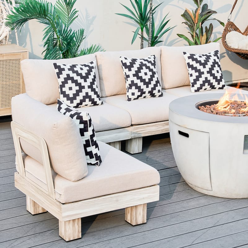 5/7-Seat Multifunctional Outdoor Fire Pit Sofa Set Conversation Set with Semicircle Fire Pit Table