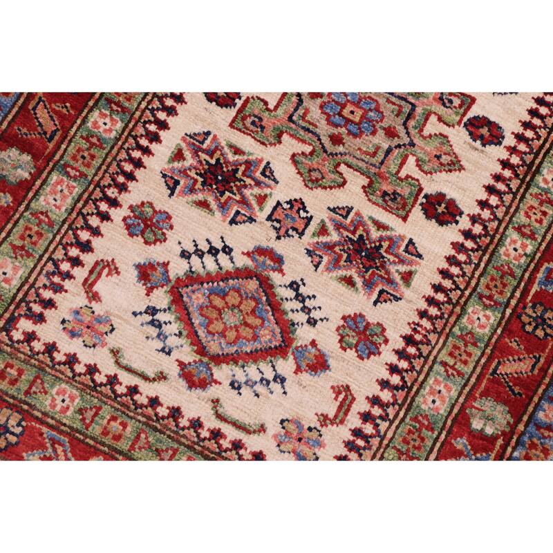 Rustic Super Kazak Solomon Beige/Red Hand Knotted Wool Rug - 2'0'' x 2'11''