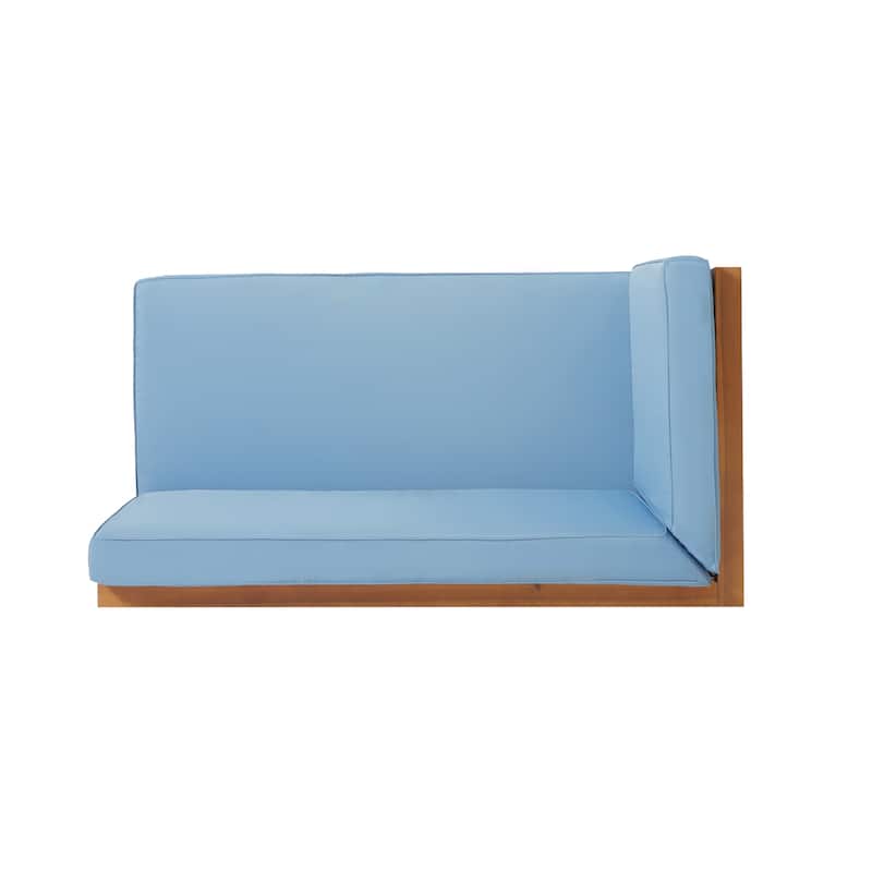 Roomfitters Outdoor Sectional Sofa Left Corner Bench with X-Back Acacia Wood Frame and Cushions